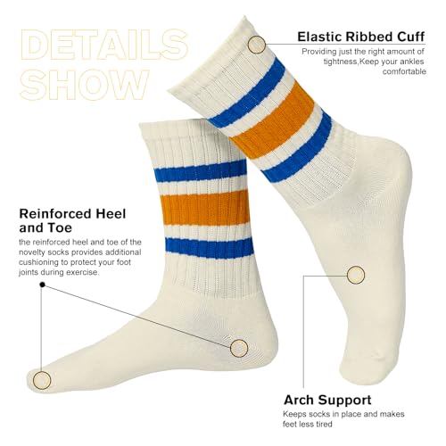 Image of American Trends Womens Novelty Striped Crew Socks Athletic Vintage Slouch Mid Calf Tube Socks