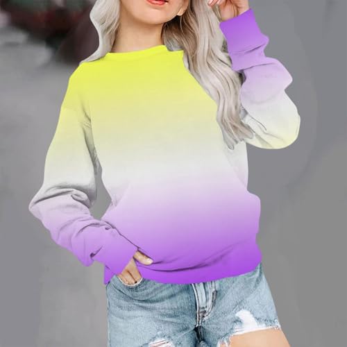 Girls Fall Sweatshirts Preppy Gradient Crewneck Long Sleeve Sweatshirt Casual Loose Athletic Pullover Tops2