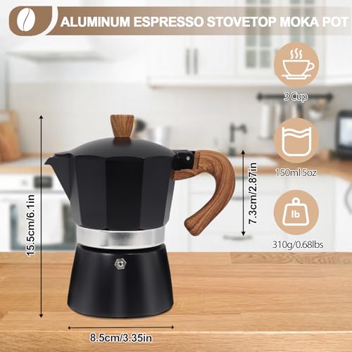 Image of Aluminum 3 Cup 150ml Moka Pot Express Coffee Maker Stovetop Espresso Colorful Coffeemaker Italian Classic Style Brewing Greca Cafe Mocha Machine for Cafeteras Lover Camping Travel and Home Use 5oz