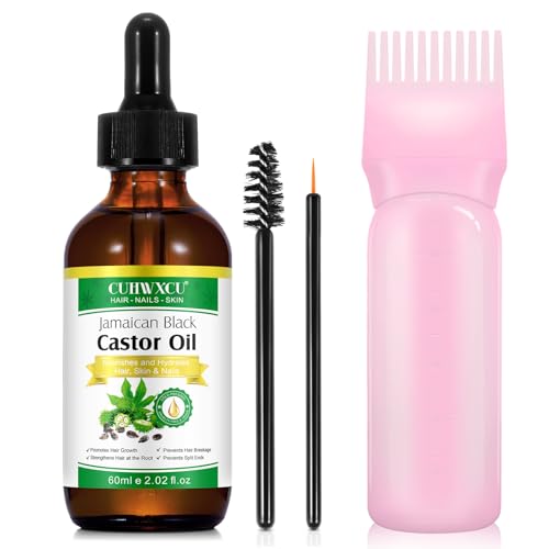 Aceite de Ricino 60ml con Aplicador - 100% Puro y Natural - Aceite de Ricino Orgánico para el Crecimiento del Cabello Pestañas, Cejas - Cuidado de la Piel y el Cuerpo - Prensado en Frío.