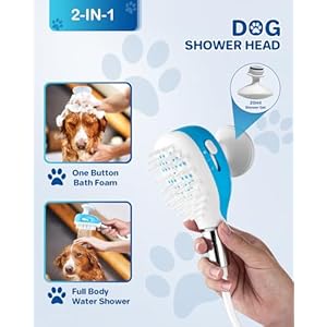 Sink Faucet Dog Shower Attachment – 2-in-1 Dog Shower Head, Bath Sprayer & Soap Dispenser, Pet Bath Brush, 79″ Dog Bathing Hose Shower Set for Tub Faucet, Indoor & Outdoor