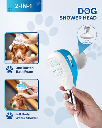 Sink Faucet Dog Shower Attachment – 2-in-1 Dog Shower Head, Bath Sprayer & Soap Dispenser, Pet Bath Brush, 79″ Dog Bathing Hose Shower Set for Tub Faucet, Indoor & Outdoor Sink Faucet Dog Shower Attachment – 2-in-1 Dog Shower Head, Bath Sprayer & Soap Dispenser, Pet Bath Brush, 79″ Dog Bathing Hose Shower Set for Tub Faucet, Indoor & Outdoor