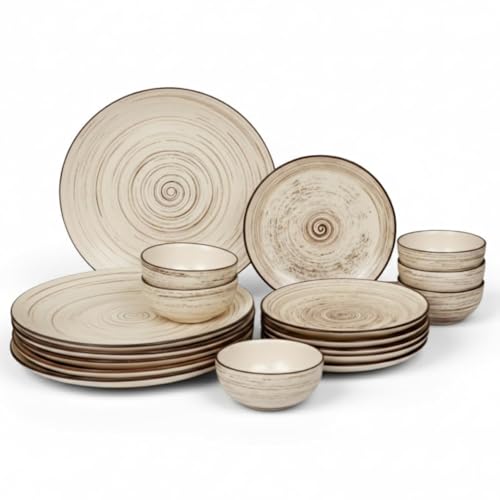 Image of Ceramic Dinner Set, Twist Brown, 18 Pieces
