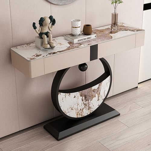 HARELA Mesa Auxiliar de Entrada con Tablero de mármol, Mesa de Pasillo con cajones, Mesa Consola Estrecha y Larga en la Zona de Entrada, para Pasillo Recibidor Salón Dormitorio(Black C,140cm/55.1in)