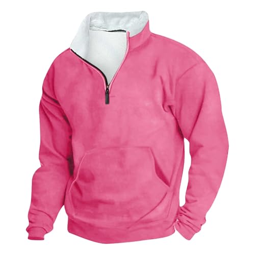 Collared Sweatshirts for Men Plain Quarter Zip Pullover Shirts Long Sleeve Basic Classic Casual V Neck Spring Tops