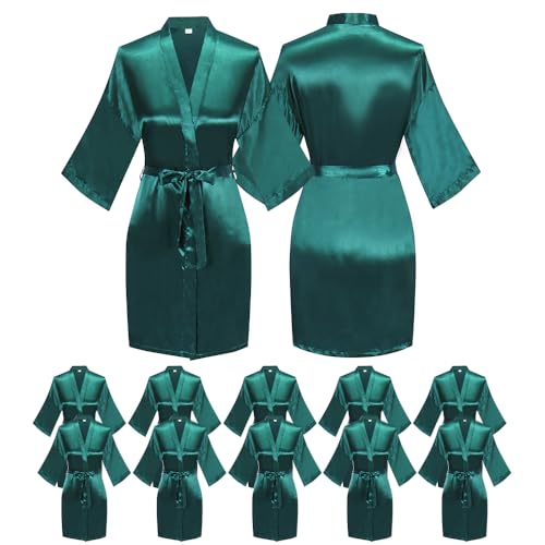 12 Pcs One Size Women’s Short Satin Robes Lightweight Silky Wedding Bridal Party Bride Bridesmaid Bathrobes
