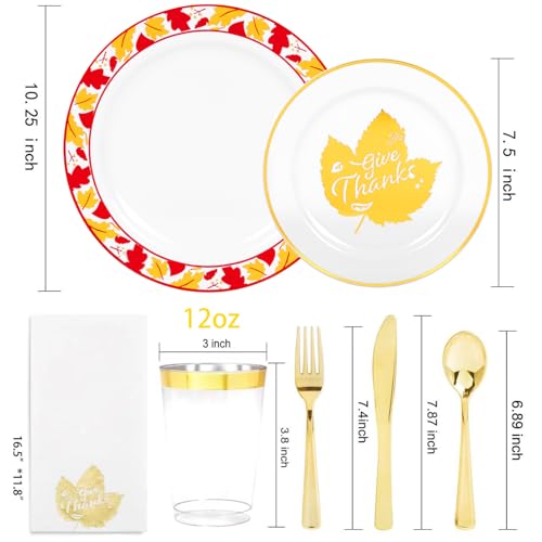 Supernal-200pcs-Dinnerware-Set-with-Gold-Maple-Leaf-Design-Plastic-Cutlery-Cups-Napkins-for-Thanksgiving-Party-Deco Supernal 200pcs Dinnerware Set with Gold Maple Leaf Design Plastic Cutlery Cups Napkins for Thanksgiving Party Deco