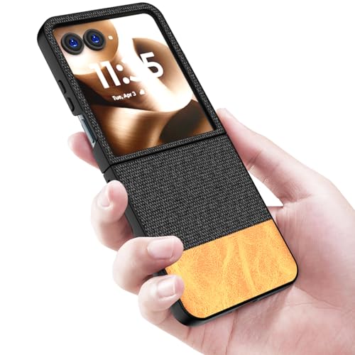 Image of Kapa Soft Fabric & Leather Hybrid Protective Back Cover for Moto Razr 60 /50 | Shockproof Slim Hard Anti Slip Back Case (Black,Brown)