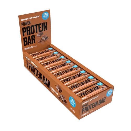 Body Attack Proteinriegel - Chocolate, 24 x 35 g - Fitness Protein Riegel fettarm - Eiweißriegel mit wichtigen Vitaminen, L-Carnitin & 25% hochwertigem Milcheiweiß - Made in Germany
