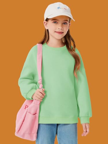 Image of Haloumoning Girls Oversized Crewneck Sweatshirts Kids Fleece Pullover Tops