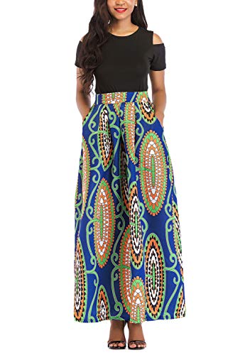 Uleade Women African Printed Casual Maxi Skirt Flared Skirt Multisize A Line Skirt (S-3XL)