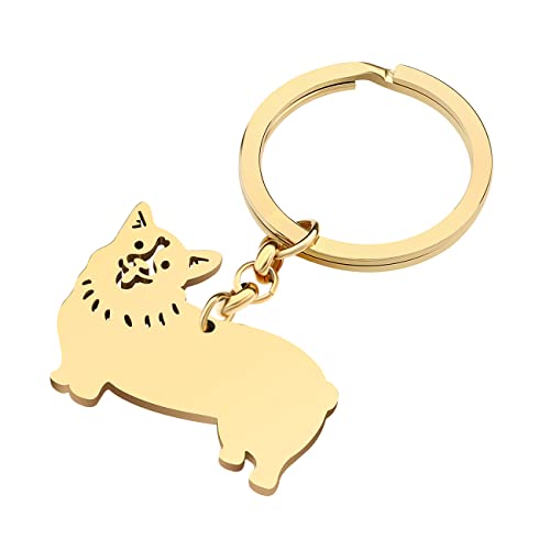 WEVENI Cute Dog Keychain18K Gold Plated Stainless Steel Key Chain Ring Accessories Charms Dog Lovers Gifts for Women Girls (Gold Plated Corgi)2