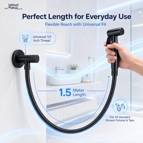 Image of Jet Spray Pipe 1.5m Health Faucet Hose 304 Stainless Steel Flexible Toilet Bidet Bathroom Connection Leak-Resistant Rust-Resistant Black Replacement Tube Easy Installation 1-Year Warranty