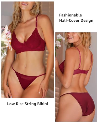 Image of LEVAO Cotton Underwear for Women, Lace Cut Out String Bikini Panties S-3XL
