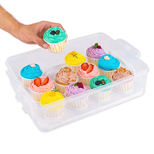 IVYHOME 3-Tier Cupcake Carrier, Cupcake Holder Container Box, Store up to 36 Cupcakes or 3 Large Cakes (White)