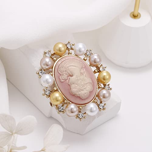 Image of lureme Vintage Elegant Victorian Lady Beauty Cameo with Crystal Brooch Pin (br000017)
