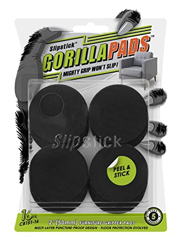 Slipstick GorillaPads Non Slip Furniture Pads/Gripper Feet Floor Protectors (Set of 16) Premium 2 Inch Round Self Adhesive Rubber Stoppers for Furniture Legs