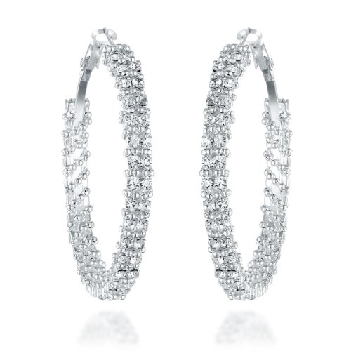 Gemini Women's Silver Plated CZ Diamonds Big Hoop Earring Valentine's Day Gifts Gm008 1.5/2 inches
