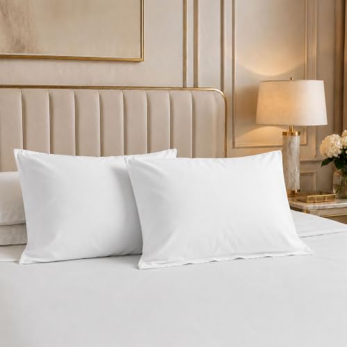 Image of Layers 100% Cotton White Pillow Covers | Soft Breathable Pillowcases - Set of 2 | Standard Size, Durable & Easy Care | Verona Collection