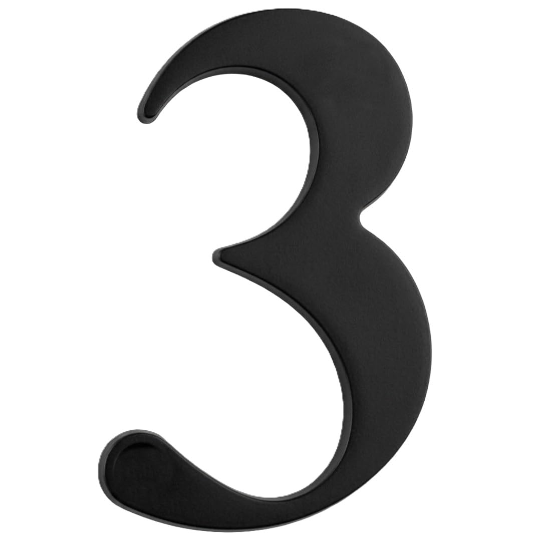 3" Self Adhesive Door Number, Times Roman, Black, 3