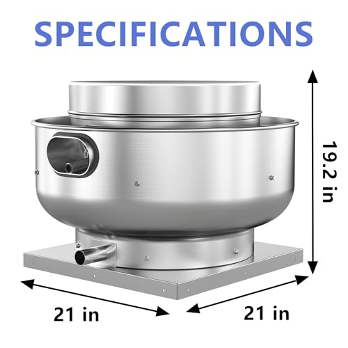 Image of Restaurant Hood Grease Rated Exhaust Fan- Food Truck High Speed Direct Drive Centrifugal Upblast Exhaust Fan 0.25HP 110 Volt Single Phase Motor 1500-1700 CFM