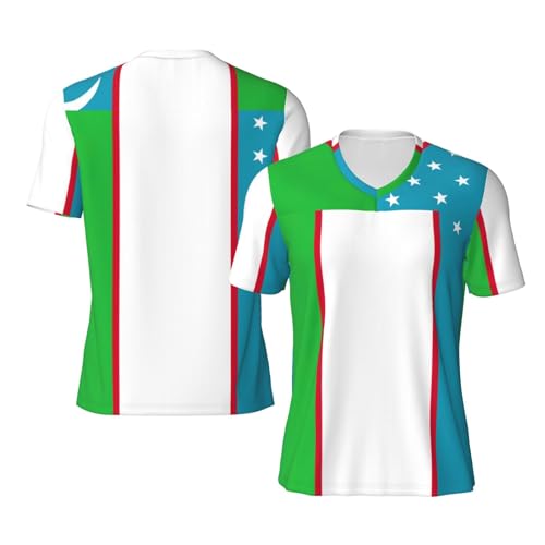 Maillot de football à col en V avec drapeau de la République d'Ouzbékistan pour hommes, T-shirt de football en maille pour entraînement, Noir , 4XL