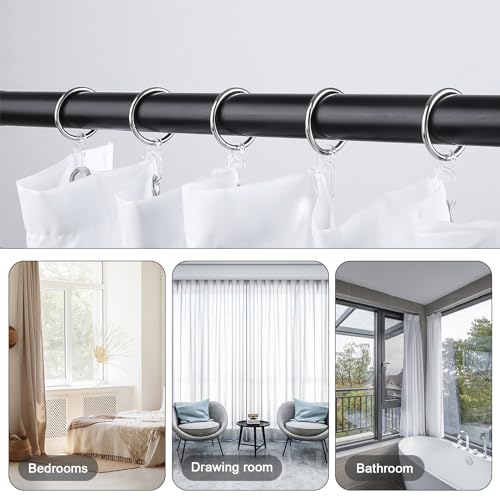 48 Stück Vorhangringe Silber aus Metall und Gardinenhaken, 30 mm Innendurchmesser, für Duschvorhänge, Vorhänge, vom Boden bis zur Decke (Silber)
