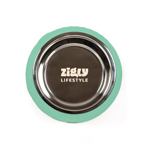 Image of Zigly Lifestyle Pet Food Bowl | Dog Bowl for Medium Dogs & Cats | BPA-Free Melamine Bowl for Dogs with Removable Stainless Steel | Anti-Skid Dog Food Bowl - 400ml, Green