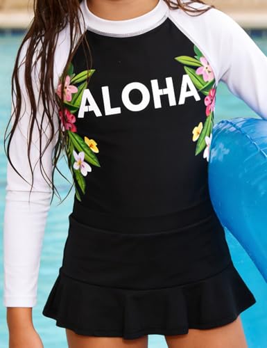 Image of PHIBEE Girls' Rash Guard Set Long Sleeve UPF 50+ Sun Protection Two-Piece Swimwear
