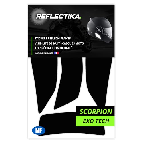 Kit Spécial Autocollants Stickers Réfléchissants pour Casque Moto Scorpion Exo Tech - Adhésif Noir de Signalisation Homologués Normes Française -...