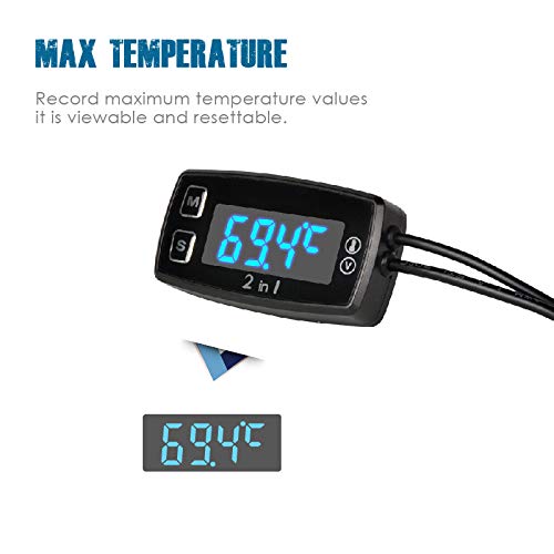 Runleader Misuratore di volt del misuratore di temperatura del motore a LED digitale, promemoria di avviso programmabile, alimentatore esterno CC per moto generatore fuoribordo ATV motoslitta marina