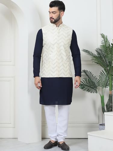 Image of Sojanya (Since 1958 Men'S Silk Blend Kurta Pyjama & Nehru Jacket Combo
