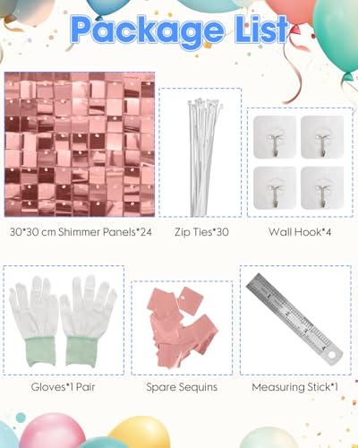 Image of Rosegold Shimmer Wall Backdrop, 24 Panels, 6x4 Ft Photo Backdrop | wedding backdrop birthday backdrop party decoration photo booth backdrop bridal shower baby shower event decoration