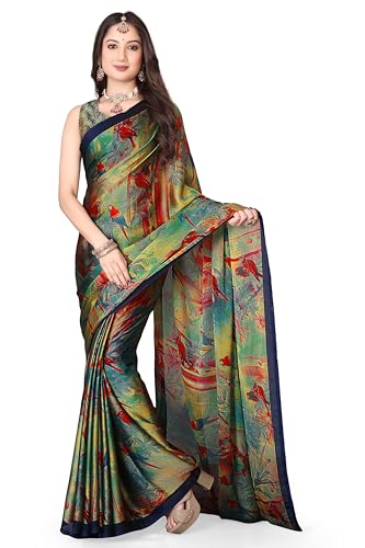 Image of SUPERLAXMI Women's Chiffon Floral Printed Saree with Blouse Piece