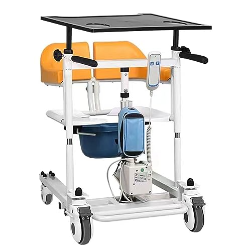 Grúa eléctrica para Pacientes para el hogar con Asiento abatible de 180° y Bandeja de Escritorio, Asiento de Inodoro Elevado, Silla de Transferencia para baño, Silla de Ruedas de Transporte, elev