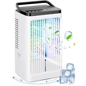 Portable Air Conditioner,CAIKEZI 4 in 1 Air Cooler,Mini Evaporative Cooler, 90° Oscillating Portable Mobile Air Conditioner with Night Light and Timer for Home & Office