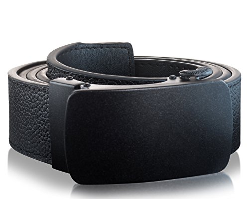 Men's Genuine Leather Belt- Ratchet Black Dress Belt for Men with Automatic Buckle. (Up to Size 46, Black With Buckle #04)