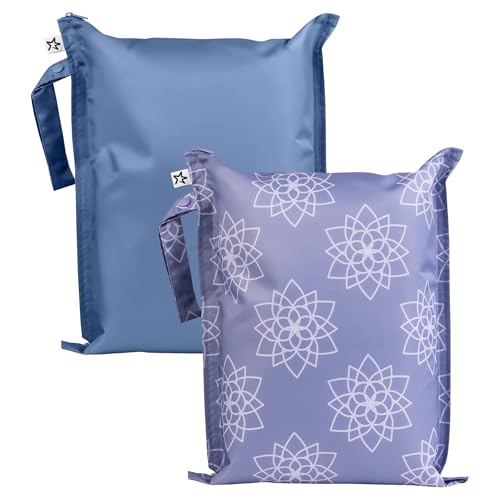 Image of Tiny Twinkle Mess Proof Wet Bags | 2-Pack Reusable Waterproof Wet Bags for Swimsuits | Baby Clothes | Travel & Diaper Bag (Lotus)
