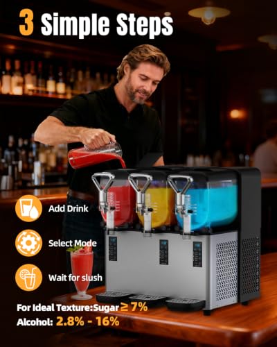 Image of Commercial Slushy Machine, 4L /135oz x 3 Tank Margarita Machine