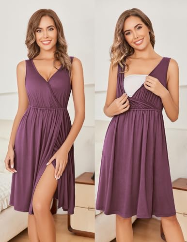 Image of Ekouaer Maternity Nursing Gown and Robe Set Labor Delivery Nursing Nightgowns for Breastfeeding Pregnancy Clothes
