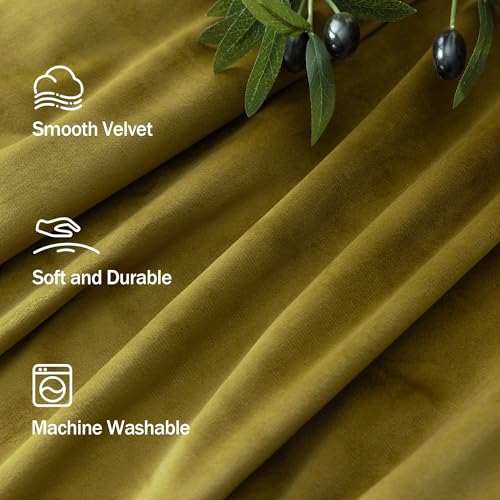 Image of Chartreuse Green Velvet Curtains 84 Inches Long 2 Panels Set for Living Room Mid Century Modern Maximalist Psychedelic Vintage Olive Green Yellow Drapes for Bedroom Wide 52 x 84 Inch Length Back Tab