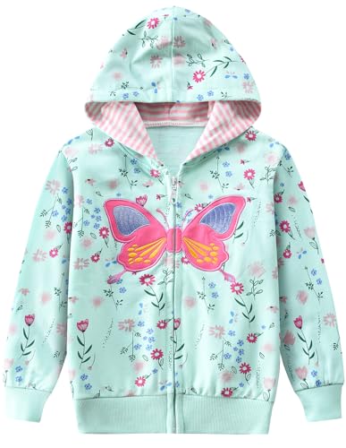 Little Hand Kids Zip Up Hoodie Jacket Toddler Floral Butterfly Sweatshirt Kids Hooded Coat Casual Outerwear 6t