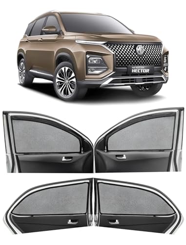 Image of Autofact Magnetic Car Sunshades Compatible with MG Hector (Set of 4) - Easy Installation, UV Protection, Keeps Car Cool (Front 2 with Zippers for Easy Access, Rear 2 Without Zippers)