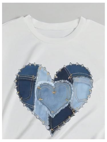 Women's Heart Patchwork Summer T Shirt Short Sleeve Crewneck Graphic Tees Tops4
