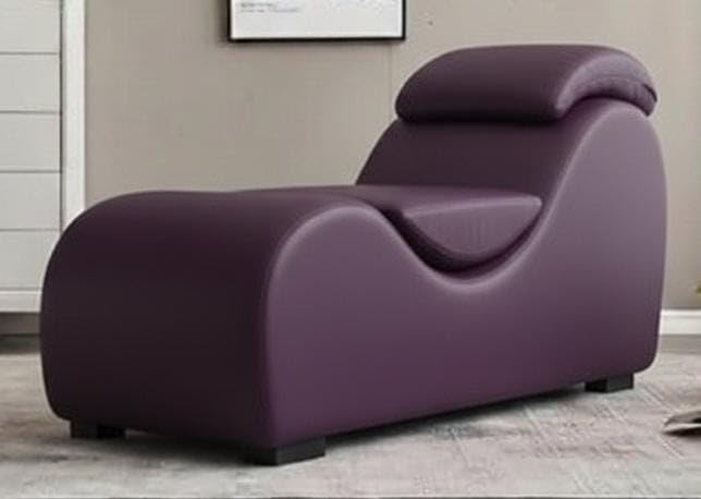 Image of SOUL CRAFT Sheesham Wood Leatherate Tantric Lounge Chair, Yoga Chaise Lounge, Modern Relaxing Chair with Cushion, Purple