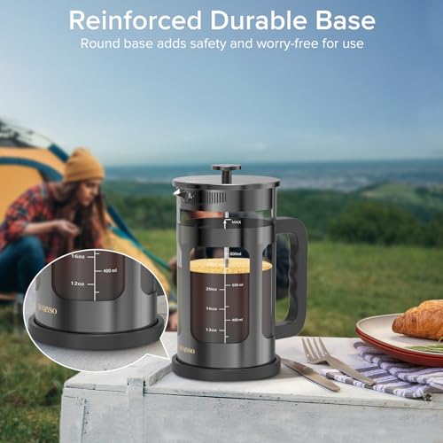 QUQIYSO French Press Coffee Maker 34oz 304 Stainless Steel French Press with 4 Filter, Heat Resistant Durable, Easy to Clean, Borosilicate Glass Coffee Press, 100% BPA Free Glass Teapot, Dark Pewter
