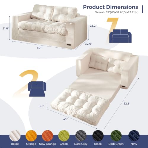 Image of MAXYOYO Convertible Sofa Bed, Pull Out Loveseat Sofa Couch, Fold Out Floor Couch with Pillows for Living Room Bedroom Lounge, Beige