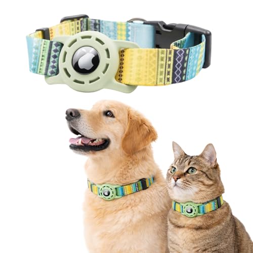 masamilk 犬用エアタグ対応首輪 AirTag用 猫 犬 ペット首輪 迷子 追跡 ペット用品 AirTag対応ケース (S, ボヘミアングリーン)