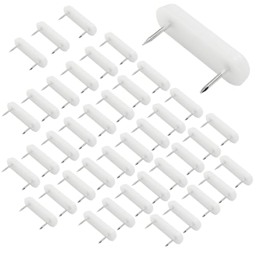Unlorspy 40Pcs Plastic Head Double Pins Furniture Chair Leg Pins in White Bed Skirt Holding Pins for Bedskirts and Slipcovers (White)