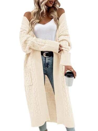 Image of Onedreamer Womens Long Cardigan Sweaters Open Front Cable Knit with Pockets